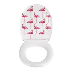 Wenko Premium WC-Sitz „Flamingo“, Antibakteriell, Mit Absenkautomatik -Wenko 211791 Wenko Premium WC Sitz Flamingo antibakteriell mit Absenk 22406100 02