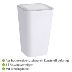 Wenko Schwingdeckeleimer „Candy“, Weiß, 6 L -Wenko 228601 Wenko Schwingdeckeleimer Candy weiss 6 L 22466100 02