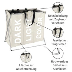 Wenko Wäschesammler „Trio“, Beige, 130 L -Wenko 233474 Wenko Waeschesammler Trio beige 130 l 3440113100 02