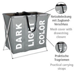 Wenko Wäschesammler „Trio“, Grau, 130 L -Wenko 233478 Wenko Waeschesammler Trio grau 130 l 3440033100 02