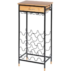 WENKO Weinflaschenhalter »Loft«, Für 16 Flaschen, Metall In Kombination Mit Bambus, 1 Schublade