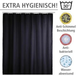 Wenko Anti-Schimmel Duschvorhang Uni Polyester 180 Cm X 200 Cm Schwarz -Wenko 4008838120545 1068 03