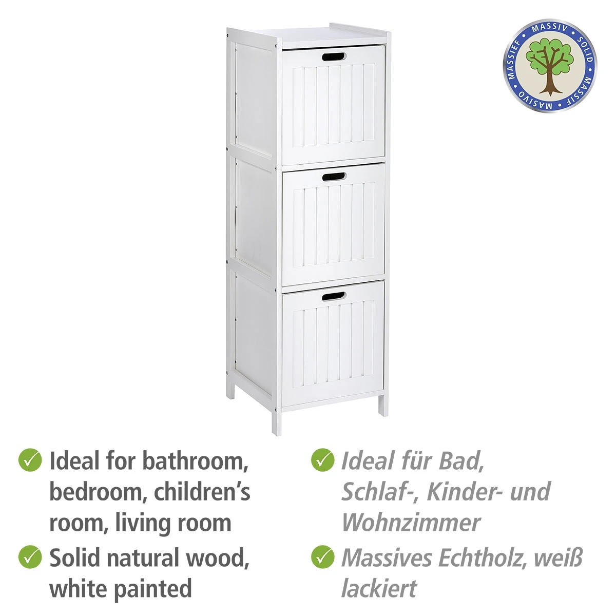 Wenko Regal Oslo 3 Schubladen, Echtholz, Badregal 5 Wenko Regal Oslo 3 Schubladen, Echtholz, Badregal – Bild 3