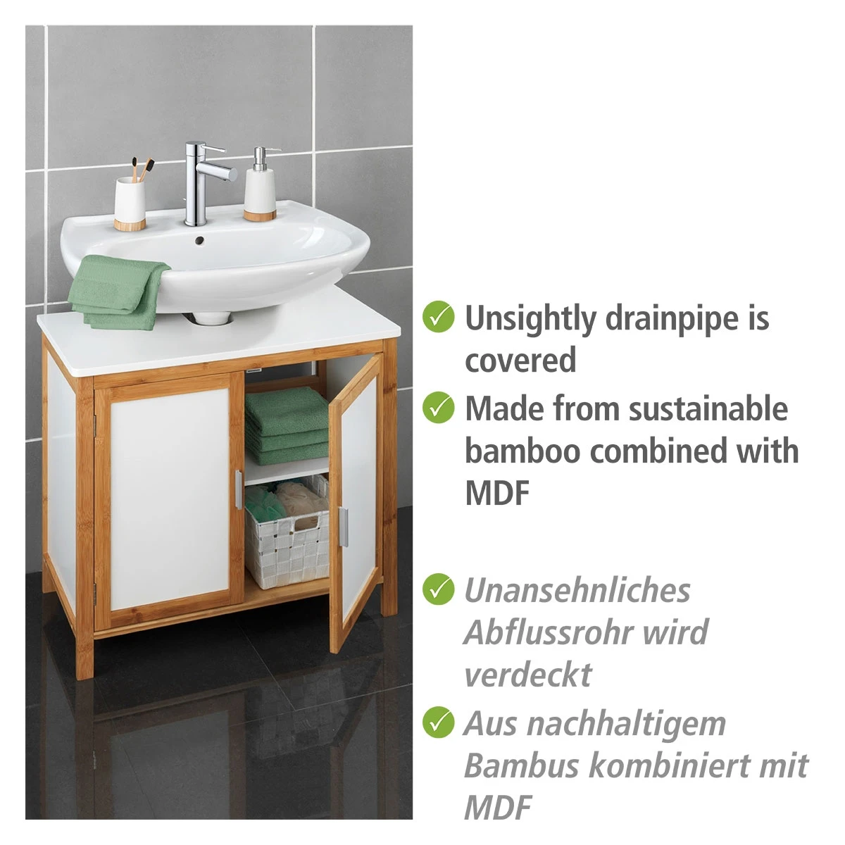 Wenko Waschbeckenunterschrank Finja, Waschbecken-Unterregal Aus Bambus/MDF 6 Wenko Waschbeckenunterschrank Finja, Waschbecken-Unterregal Aus Bambus/MDF – Bild 4