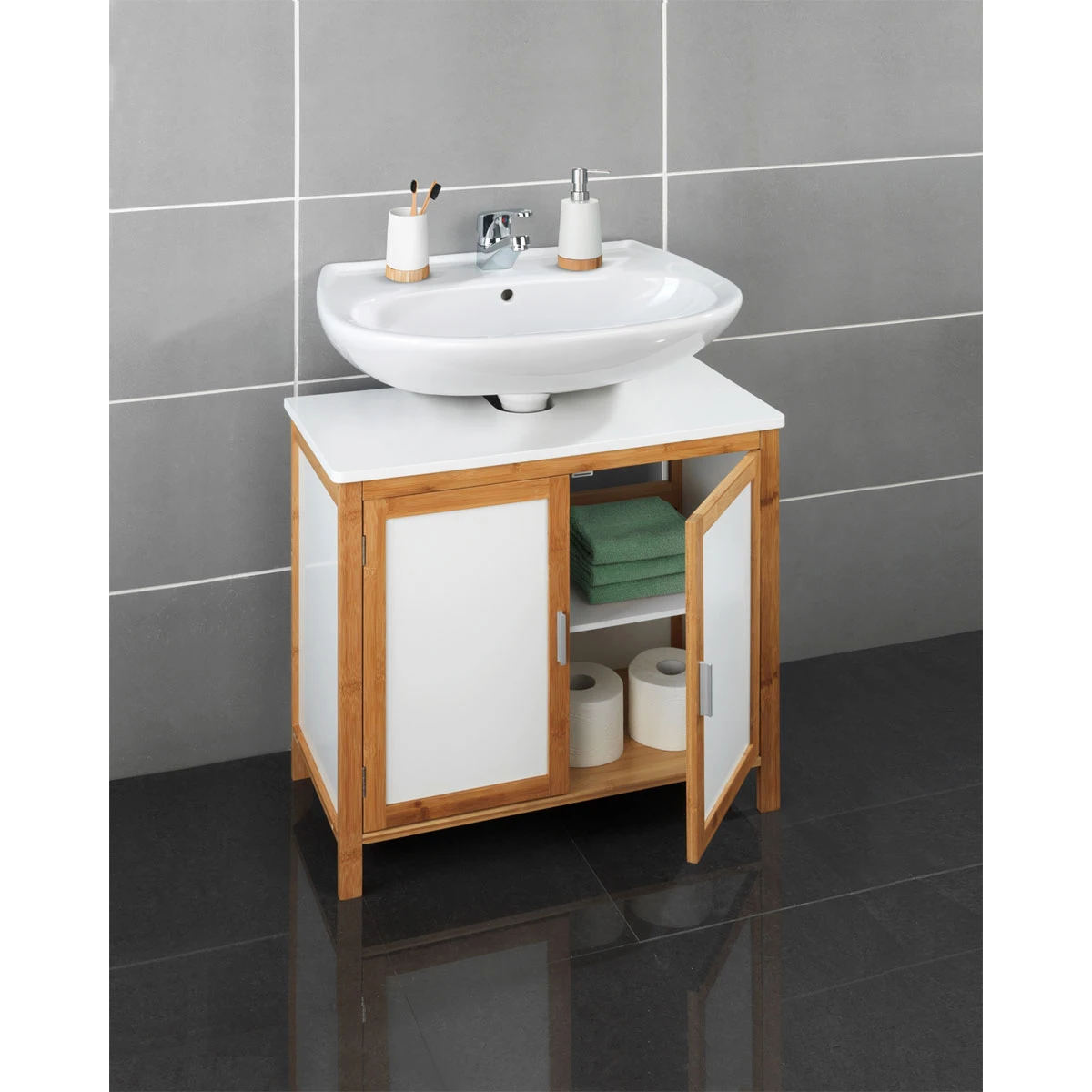 Wenko Waschbeckenunterschrank Finja, Waschbecken-Unterregal Aus Bambus/MDF 10 Wenko Waschbeckenunterschrank Finja, Waschbecken-Unterregal Aus Bambus/MDF – Bild 8