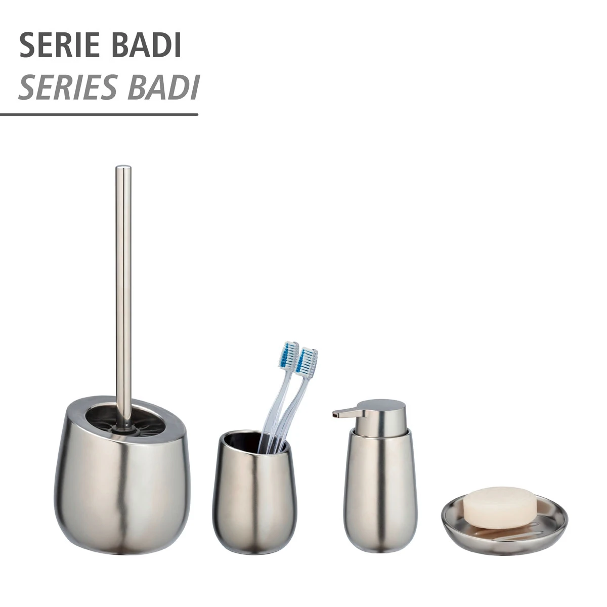 Wenko WC-Garnitur Badi Chrom Matt Keramik, WC-Bürstenhalter 7 Wenko WC-Garnitur Badi Chrom Matt Keramik, WC-Bürstenhalter – Bild 5