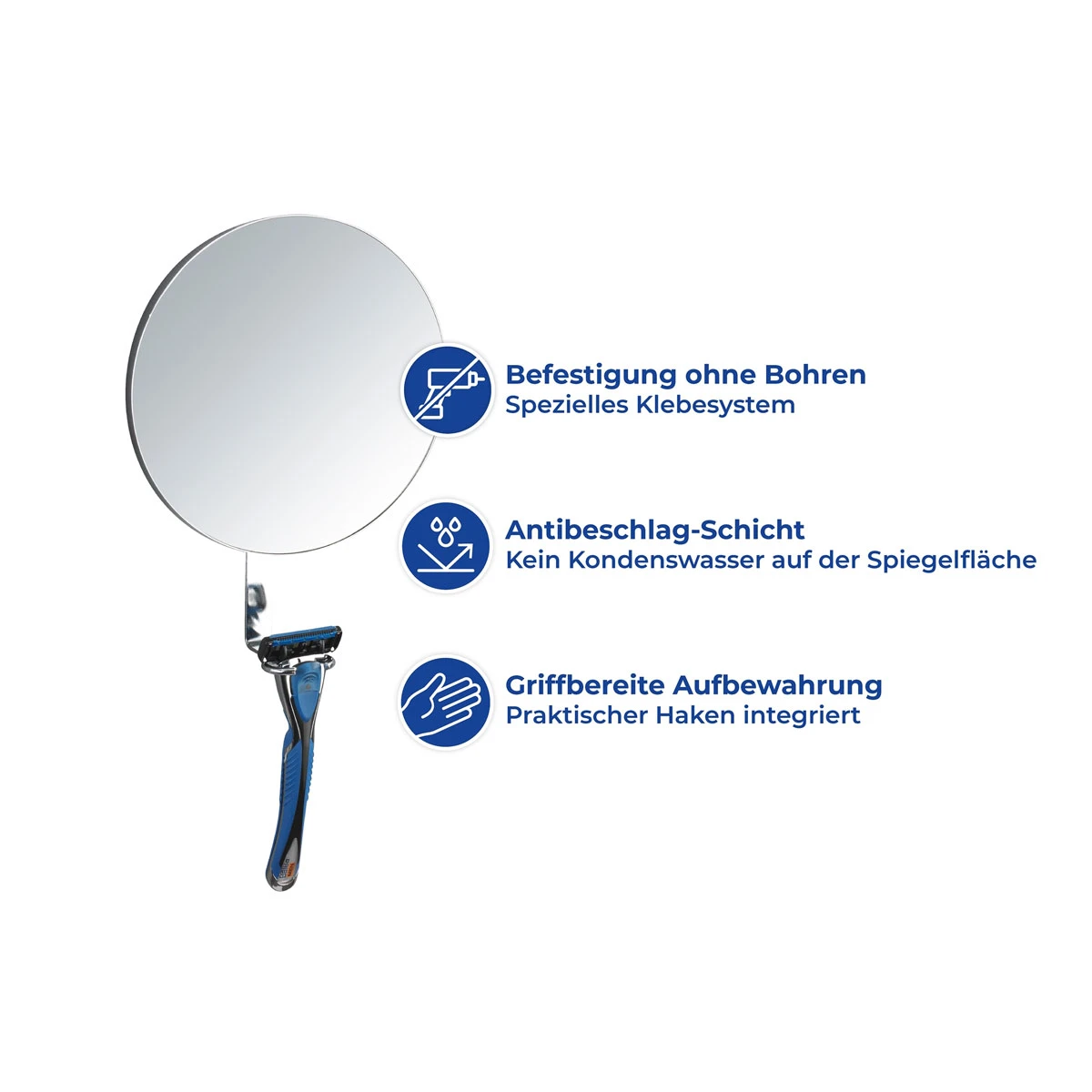Wenko Turbo-Loc® Antibeschlagspiegel Edelstahl, Befestigen Ohne Bohren 5 Wenko Turbo-Loc® Antibeschlagspiegel Edelstahl, Befestigen Ohne Bohren – Bild 3