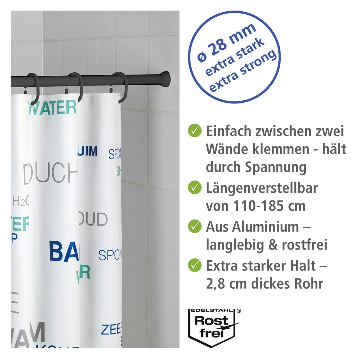 Wenko Teleskop-Duschstange Schwarz 110 - 185 Cm 3 Wenko Teleskop-Duschstange Schwarz 110 - 185 Cm