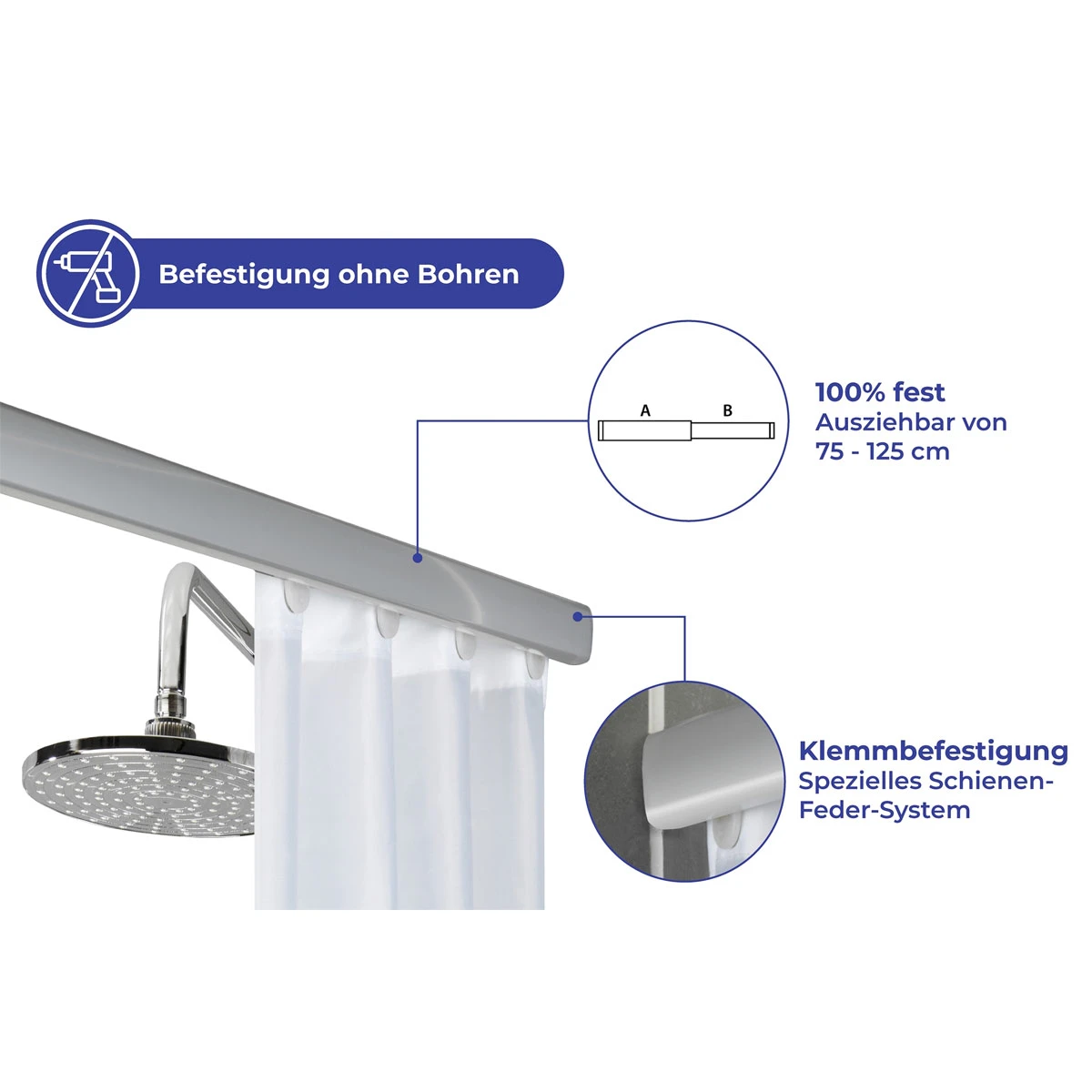 Wenko Teleskop-Duschschiene Era Chrom 75-125 Cm, Duschvorhangschiene – Bild 5