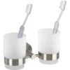 Wenko Zahnputzbecher Duo Bosio Silber Matt Mit Halter 9,5 Cm X 17,5 Cm X 9 Cm -Wenko 679328 1068 1